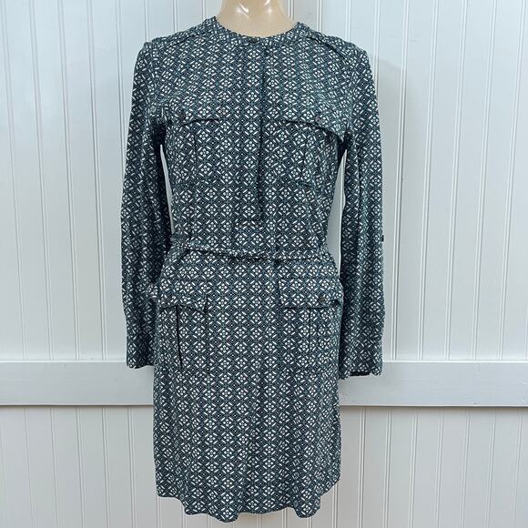 Banana Republic Academia Print Shirtdress Geometric Pattern Long Sleeve Womens 4 - Picture 2 of 10